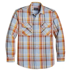 Beach Shack Shirt Light Blue/Rust/Gold Plaid