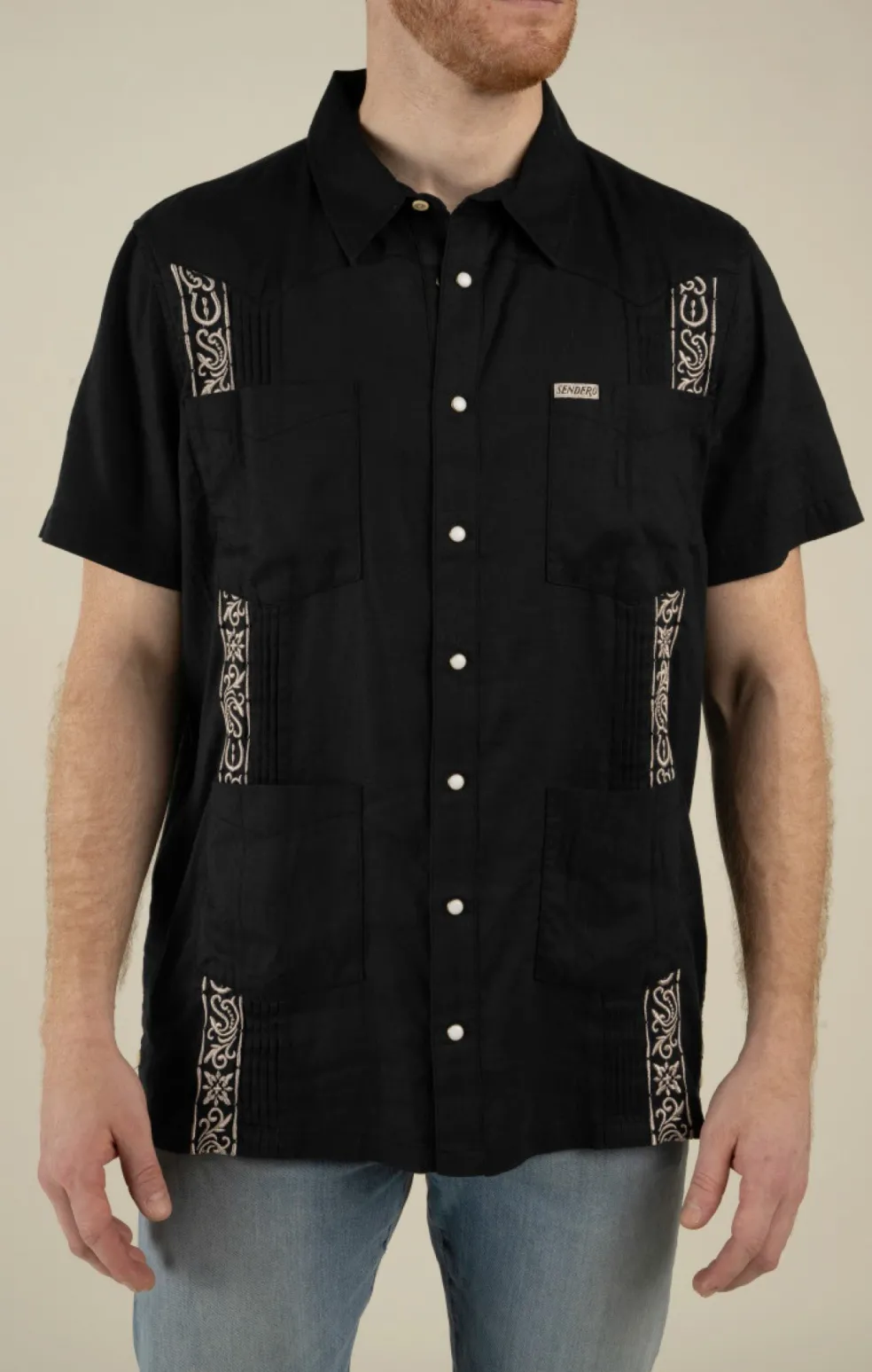 Caballero Guayabera Guitar Stripe Shirt Black/Cream
