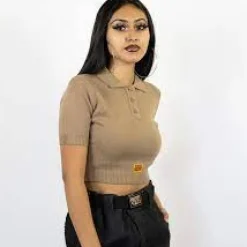 Charlie Brown S/S Crop Top Solid Tan
