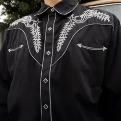 Embroidered Boot Stitch Long Sleeve Black