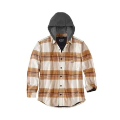 Flannel Fleece Lined Hooded Shirt Jacket Carhart Brown