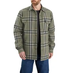 Flannel Sherpa Lined Shirt Jacket Basil Green