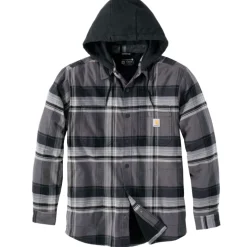 Fleece Lined Hooded Shirt Jacket Black