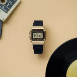 Gold Face Black Band Watch