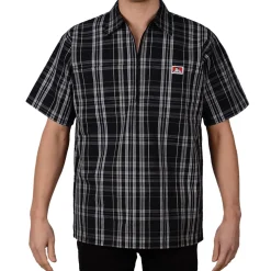 Half Zip Short Sleeve Black & White Plaid
