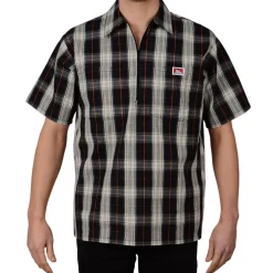 Half Zip Short Sleeve Black & Cream Plaid