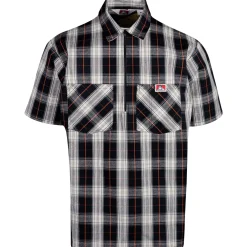 Half Zip Short Sleeve Black & Cream Plaid