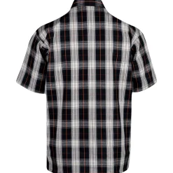 Half Zip Short Sleeve Black & Cream Plaid
