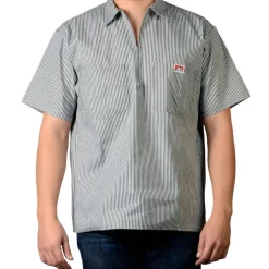 Half Zip Short Sleeve Green Stripe