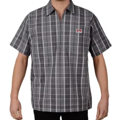 Half Zip Short Sleeve Grey & Black Plaid