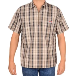 Half Zip Short Sleeve Khaki & Grey Plaid