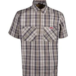 Half Zip Short Sleeve Khaki & Grey Plaid