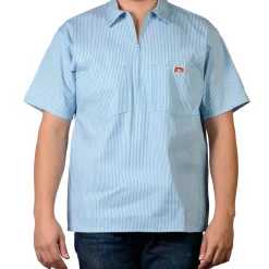 Half Zip Short Sleeve Light Blue Stripe