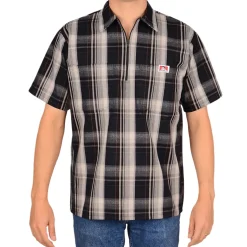 Half Zip Short Sleeve Navy & Grey Plaid