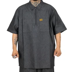 Hard Denim Short Sleeve Zip Shirt Black