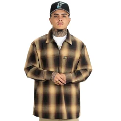 Long Sleeve Checker Zip Shirt Black/Tan