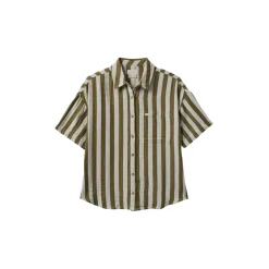 Mykonos Stripe Boyfriend S/S Woven Shirt Military Olive