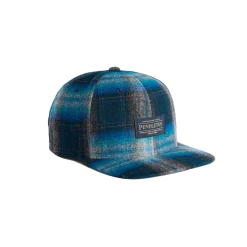 Plaid Flat Brim Hat Grey Turquoise Ombre
