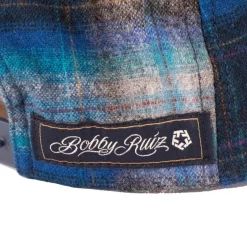 Plaid Flat Brim Hat Grey Turquoise Ombre