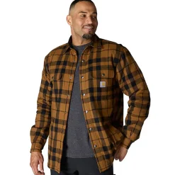Relaxed Fit Sherpa-Lined Flannel Jacket Brown