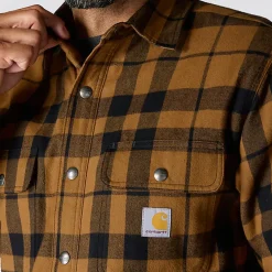 Relaxed Fit Sherpa-Lined Flannel Jacket Brown