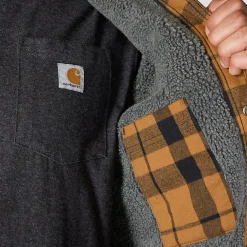Relaxed Fit Sherpa-Lined Flannel Jacket Brown