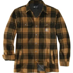 Relaxed Fit Sherpa-Lined Flannel Jacket Brown