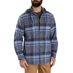 Relaxed Fleece Lined Hooded Flannel Navy