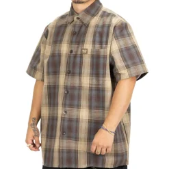 Short Sleeve Checker Flannel Brown/Grey