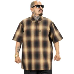 Short Sleeve Checker Zip Black/Tan