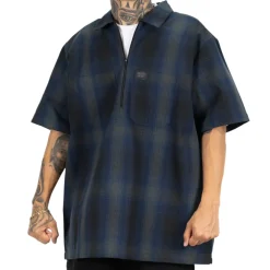 Short Sleeve Checker Zip Royal/Black/Grey