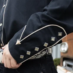 Solid Shirt W/ Candy Cane Piping Shirt Black