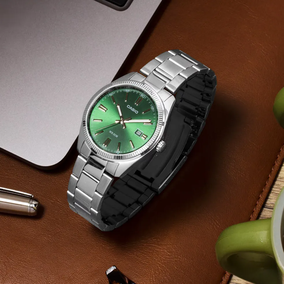 Vintage Green Dial Stainless Steel Watch