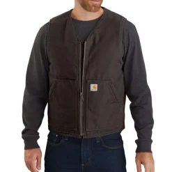 Washed Duck Sherpa-Lined Vest Dark Brown